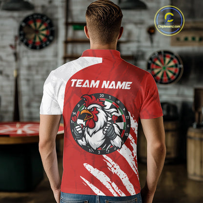 Custom White And Red Rooster Dartboard Dart Men Polo Shirt Funny Dart Team Jerseys NYN1540