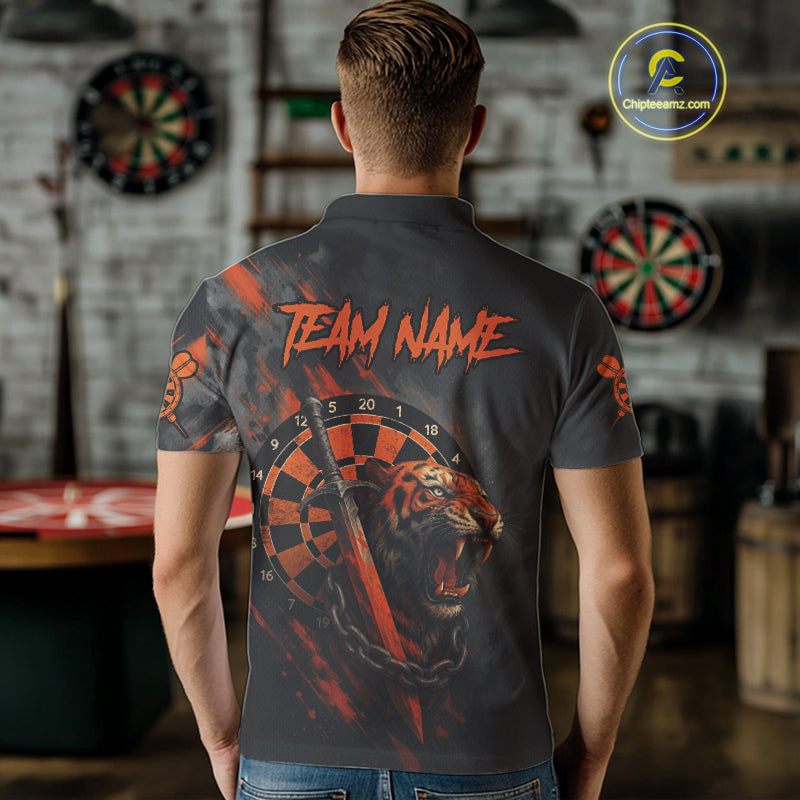 Custom Orange Grunge Tiger Dartboard Horror Dart Men Polo Shirt Outfits Dart Jerseys NYN1542