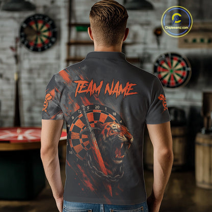Custom Orange Grunge Tiger Dartboard Horror Dart Men Polo Shirt Outfits Dart Jerseys NYN1542