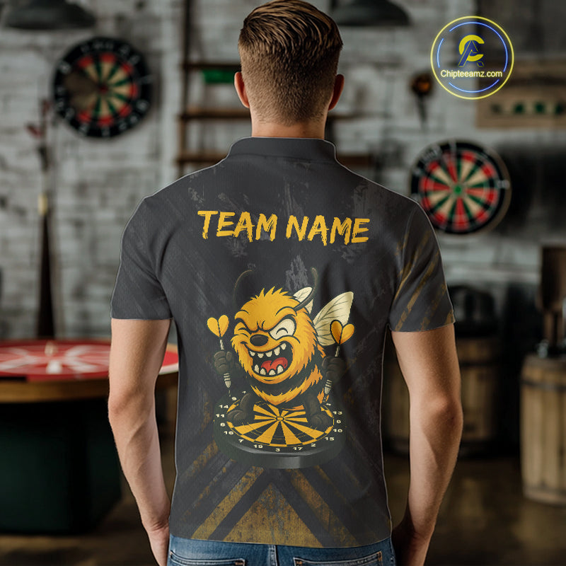 Custom Grunge Black Yellow Funny Bee Dart Polo Shirt For Men Dart Jerseys NYN1545