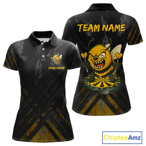 Custom Grunge Black Yellow Funny Bee Dart Polo Shirt For Women Dart Jerseys NYN1545