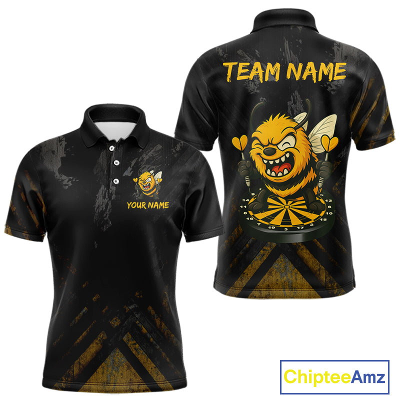 Custom Grunge Black Yellow Funny Bee Dart Polo Shirt For Men Dart Jerseys NYN1545