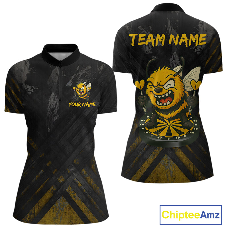Custom Grunge Black Yellow Funny Bee Dart Quarter-Zip Shirt For Women Dart Jerseys NYN1545