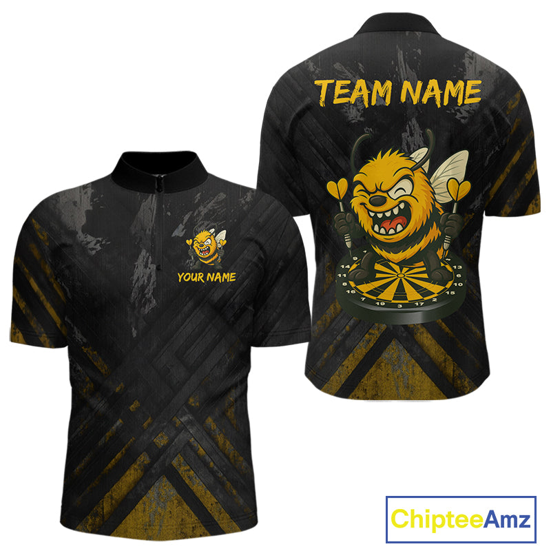 Custom Grunge Black Yellow Funny Bee Dart Quarter-Zip Shirt For Men Dart Jerseys NYN1545