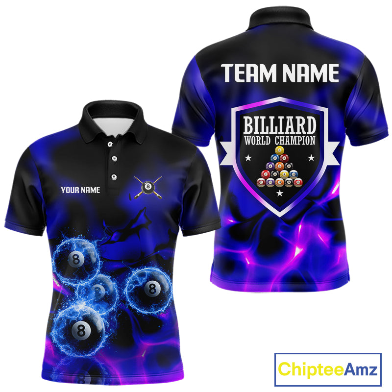 Personalized Blue Holographic Billiard Ball Shirt For Men Pool 8 Ball Billiard Team Jersey NYN2312