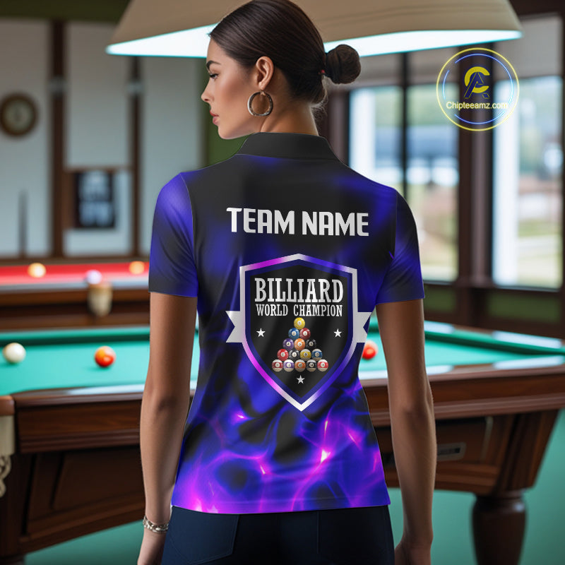 Personalized Blue Holographic Billiard Ball Shirt For Women Pool 8 Ball Billiard Team Jersey NYN2312
