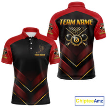 Load image into Gallery viewer, Custom Red Billiard Polo &amp; Quarter-Zip Jerseys For Men Gold 8 Ball Pool Team Jersey NYN2314