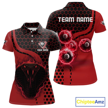 Red Ball 8 Lightning Billiard Polo & Quarter-Zip Jerseys For Women Custom Pool Team Jersey NYN2315