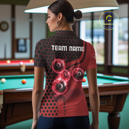 Red Ball 8 Lightning Billiard Polo & Quarter-Zip Jerseys For Women Custom Pool Team Jersey NYN2315