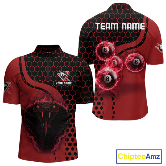 Red Ball 8 Lightning Billiard Polo & Quarter-Zip Jerseys For Men Custom Pool Team Jersey NYN2315
