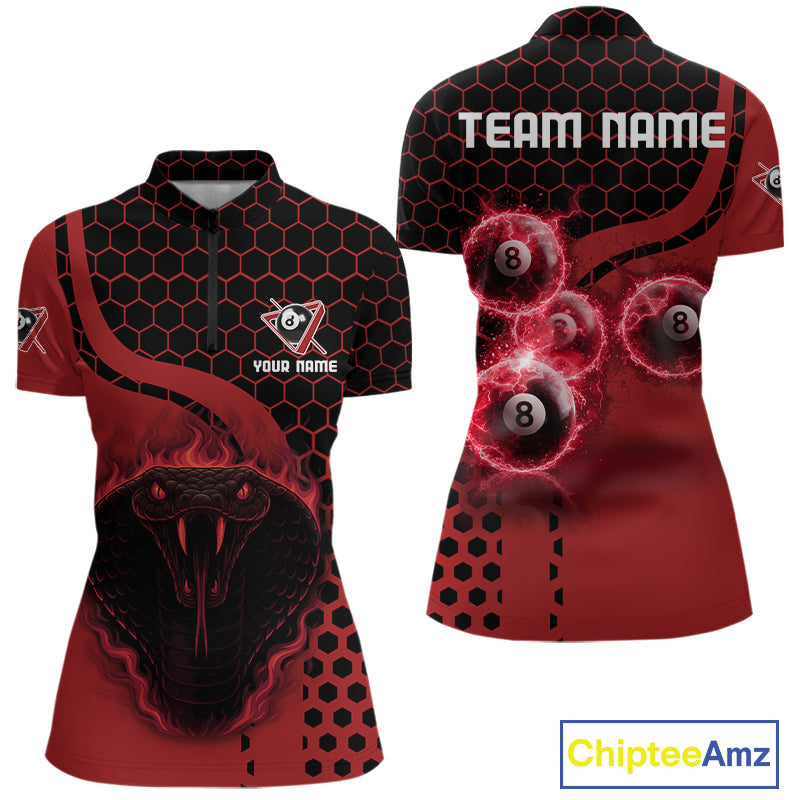 Red Ball 8 Lightning Billiard Polo & Quarter-Zip Jerseys For Women Custom Pool Team Jersey NYN2315