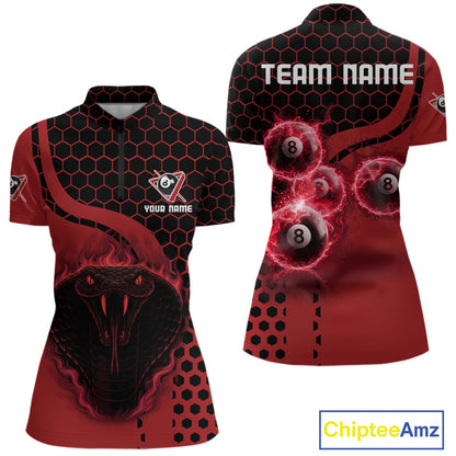 Red Ball 8 Lightning Billiard Polo & Quarter-Zip Jerseys For Women Custom Pool Team Jersey NYN2315