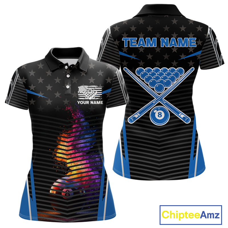 Colorful Paint Ball 8 Billiard Jerseys For Women Custom Blue Billiard Balls Pool Jersey NYN2317