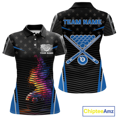 Colorful Paint Ball 8 Billiard Jerseys For Women Custom Blue Billiard Balls Pool Jersey NYN2317