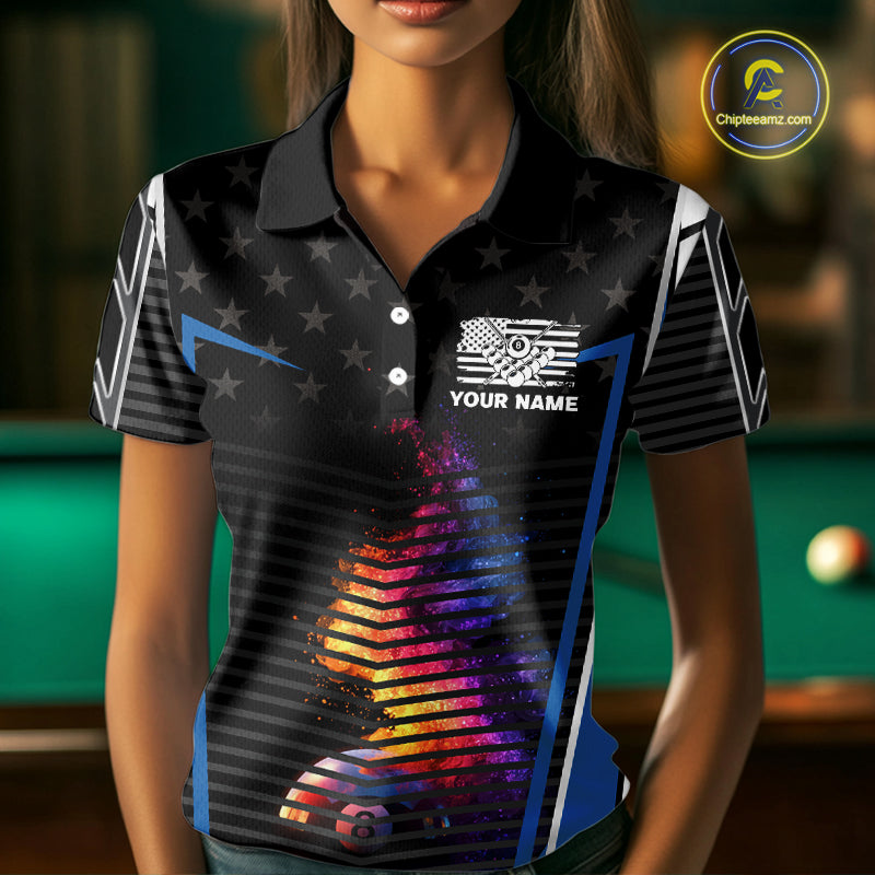 Colorful Paint Ball 8 Billiard Jerseys For Women Custom Blue Billiard Balls Pool Jersey NYN2317