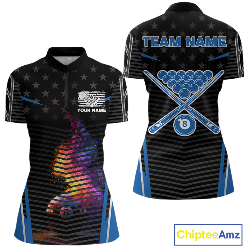 Colorful Paint Ball 8 Billiard Jerseys For Women Custom Blue Billiard Balls Pool Jersey NYN2317