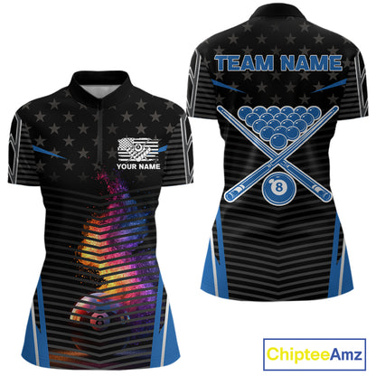 Colorful Paint Ball 8 Billiard Jerseys For Women Custom Blue Billiard Balls Pool Jersey NYN2317