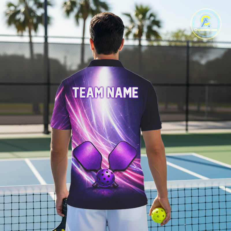 Custom Lightning Purple And Pink Pickleball T-Shirt For Men Pickleball Ball & Paddle Jersey NYN2578
