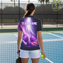 Load image into Gallery viewer, Custom Lightning Purple And Pink Pickleball T-Shirt For Women Pickleball Ball &amp; Paddle Jersey NYN2578