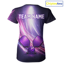 Load image into Gallery viewer, Custom Lightning Purple And Pink Pickleball T-Shirt For Women Pickleball Ball &amp; Paddle Jersey NYN2578