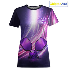 Load image into Gallery viewer, Custom Lightning Purple And Pink Pickleball T-Shirt For Women Pickleball Ball &amp; Paddle Jersey NYN2578