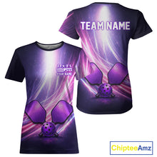 Load image into Gallery viewer, Custom Lightning Purple And Pink Pickleball T-Shirt For Women Pickleball Ball &amp; Paddle Jersey NYN2578