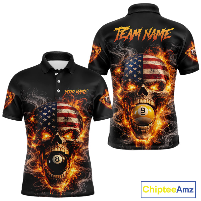 Skull Flaming Pool 8 Ball & 9 Ball Billiard Shirt For Men Personalized 3D Ball Billiard Attire NYN2586