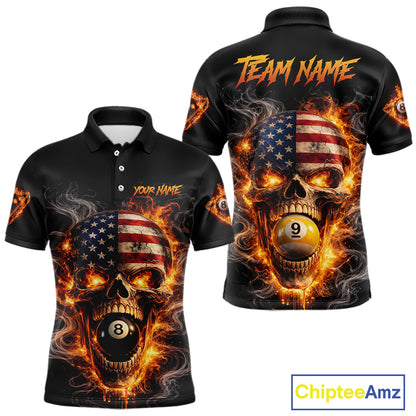 Skull Flaming Pool 8 Ball & 9 Ball Billiard Shirt For Men Personalized 3D Ball Billiard Attire NYN2586
