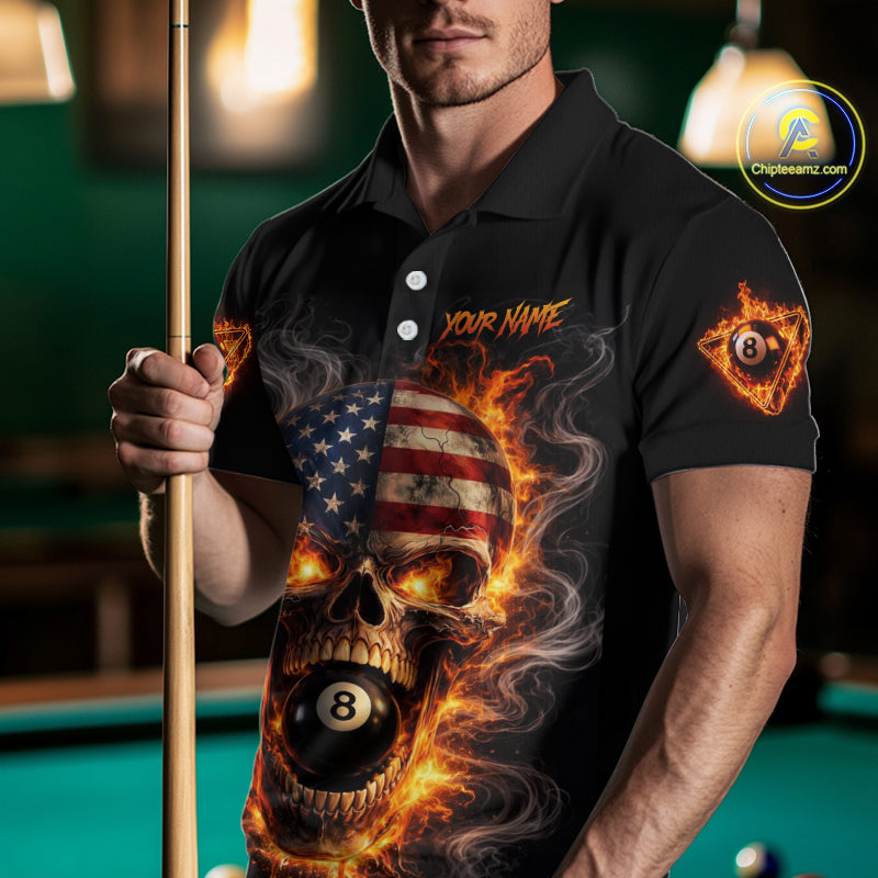 Skull Flaming Pool 8 Ball & 9 Ball Billiard Shirt For Men Personalized 3D Ball Billiard Attire NYN2586