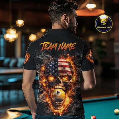 Skull Flaming Pool 8 Ball & 9 Ball Billiard Shirt For Men Personalized 3D Ball Billiard Attire NYN2586