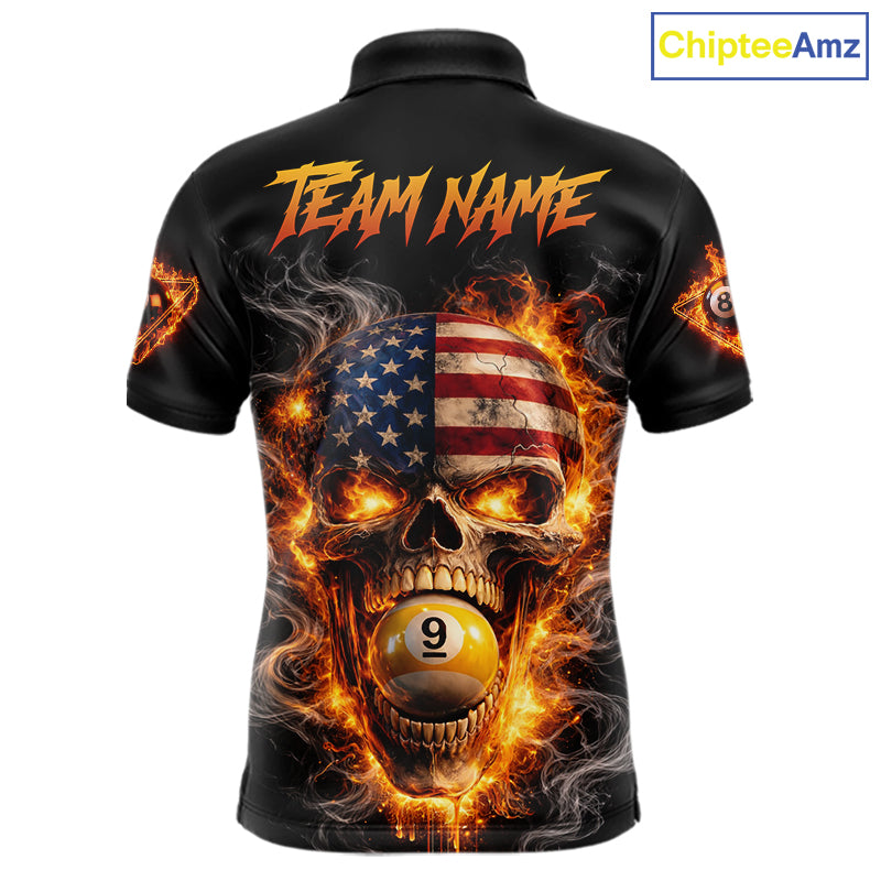 Skull Flaming Pool 8 Ball & 9 Ball Billiard Shirt For Men Personalized 3D Ball Billiard Attire NYN2586