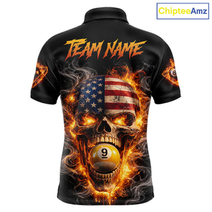 Skull Flaming Pool 8 Ball & 9 Ball Billiard Shirt For Men Personalized 3D Ball Billiard Attire NYN2586