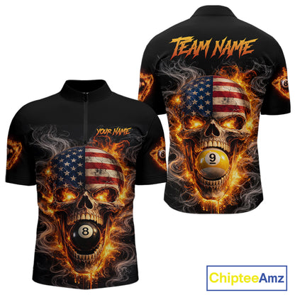 Skull Flaming Pool 8 Ball & 9 Ball Billiard Shirt For Men Personalized 3D Ball Billiard Attire NYN2586