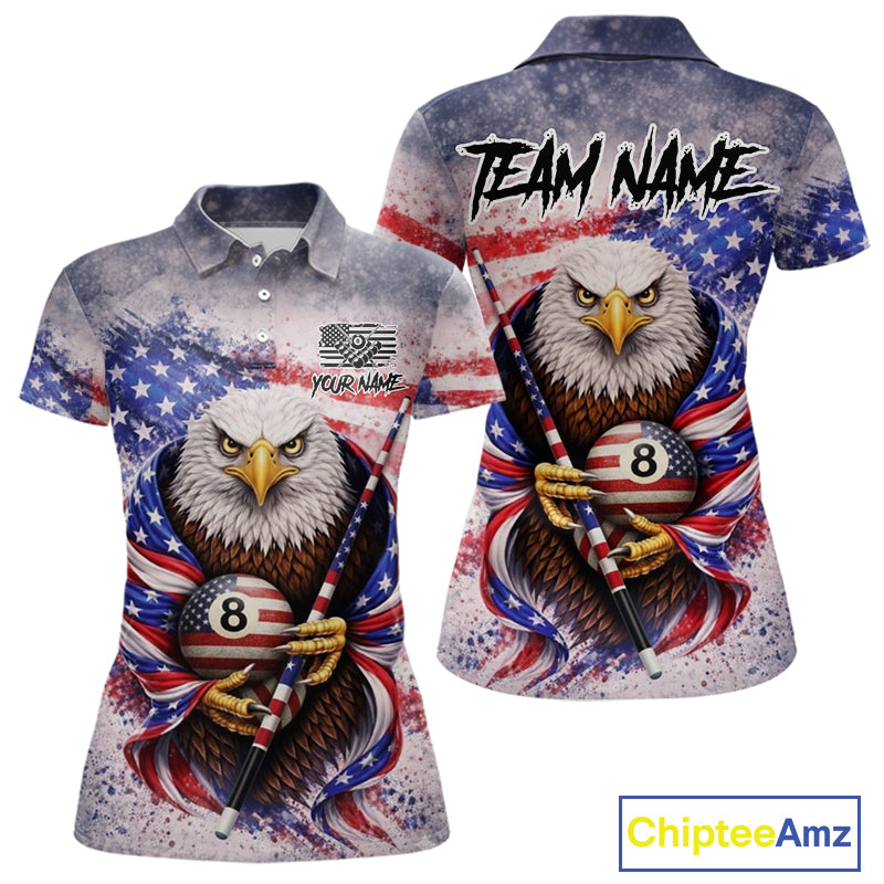US Flag Grunge Eagle Pool 8 Ball & Cue Billiard Shirt For Women Custom Patriotic Billiard Attire NYN2588