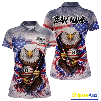 US Flag Grunge Eagle Pool 8 Ball & Cue Billiard Shirt For Women Custom Patriotic Billiard Attire NYN2588