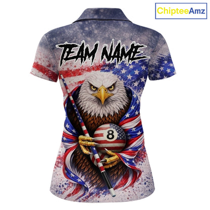 US Flag Grunge Eagle Pool 8 Ball & Cue Billiard Shirt For Women Custom Patriotic Billiard Attire NYN2588