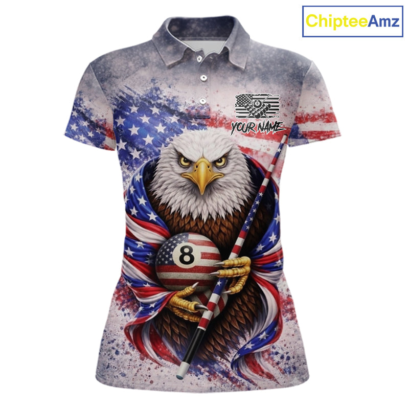 US Flag Grunge Eagle Pool 8 Ball & Cue Billiard Shirt For Women Custom Patriotic Billiard Attire NYN2588