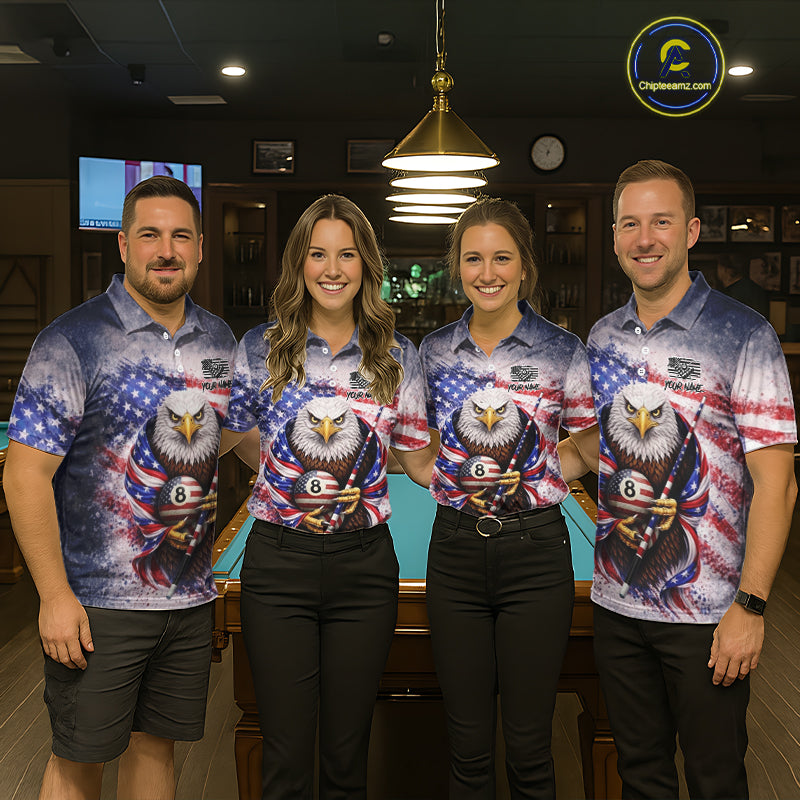 US Flag Grunge Eagle Pool 8 Ball & Cue Billiard Shirt For Men Custom Patriotic Billiard Attire NYN2588