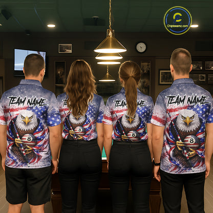 US Flag Grunge Eagle Pool 8 Ball & Cue Billiard Shirt For Men Custom Patriotic Billiard Attire NYN2588