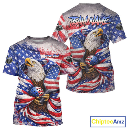 Custom Eagle US Flag Paint Pickleball Ball & Paddle T-Shirt Patriotic Pickleball Jersey For Men NYN2580