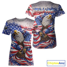Load image into Gallery viewer, Custom Eagle US Flag Paint Pickleball Ball &amp; Paddle T-Shirt Patriotic Pickleball Jersey For Women NYN2580