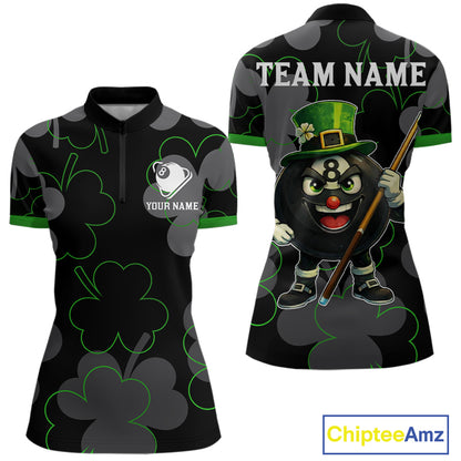 Green Grey Shamrock Funny 8 Ball Pool Women Billiard Shirt Custom St Patrick's Day Billiard Team Jerseys NYN2749