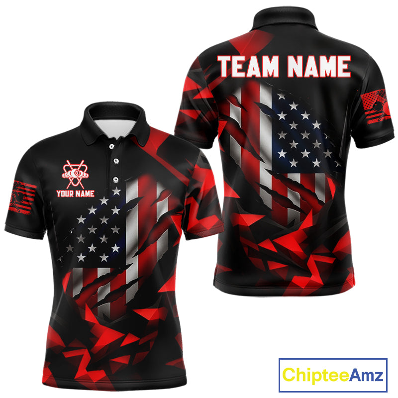 Red Geometric Torn American Flag 8 Ball Pool Billiard Team Shirt Custom Billiard Jerseys For Men NYN2750