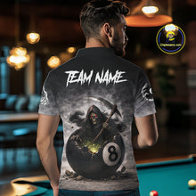 Load image into Gallery viewer, Grey Smoke Grim Reaper Cracked 8 Ball Pool Billiard Team Shirt Custom Billiard Jerseys For Men NYN2751