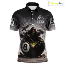 Load image into Gallery viewer, Grey Smoke Grim Reaper Cracked 8 Ball Pool Billiard Team Shirt Custom Billiard Jerseys For Men NYN2751