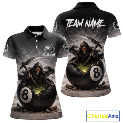 Grey Smoke Grim Reaper Cracked 8 Ball Pool Billiard Team Shirt Custom Billiard Jerseys For Women NYN2751
