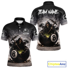 Load image into Gallery viewer, Grey Smoke Grim Reaper Cracked 8 Ball Pool Billiard Team Shirt Custom Billiard Jerseys For Men NYN2751
