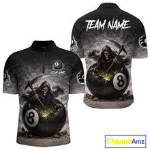 Load image into Gallery viewer, Grey Smoke Grim Reaper Cracked 8 Ball Pool Billiard Team Shirt Custom Billiard Jerseys For Men NYN2751