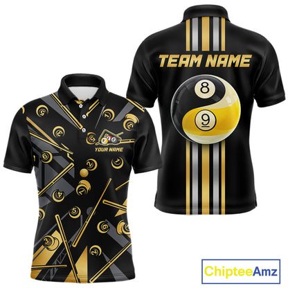 Black & Gold Yin And Yang 8 Ball & 9 Ball Pool Billiard Jerseys For Men Custom Billiard Team Shirt NYN2753