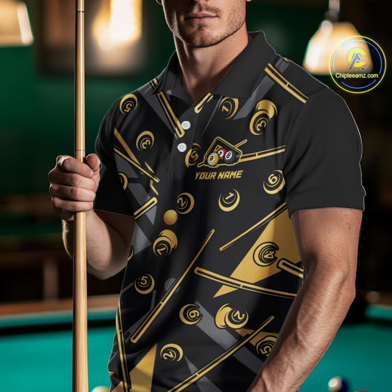 Black & Gold Yin And Yang 8 Ball & 9 Ball Pool Billiard Jerseys For Men Custom Billiard Team Shirt NYN2753
